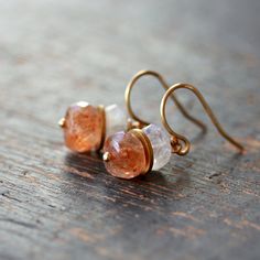 Oregon Sunstone Earrings Gemstone Stack Earrings by ShopClementine Stack Earrings, Sunstone Earrings, Diy Jewelry Rings, Oregon Sunstone, Stacked Earrings, Sparkly Things, Jewelry Beautiful, White Moonstone, Gold Filled Earrings