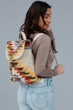 We have your new favorite backpack for the season ahead! This tan and multicolored Aztec inspired backpack is must have accessory for spring and summer. Cheap Bohemian Backpack With Adjustable Strap, Summer Backpack, Summer Backpacking, Women's Backpack, Womens Backpack, Sale Items, Must Haves, Adjustable Straps, Backpacks