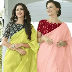 Plain Sarees With Contrast Blouse, Irkal Saree, Jute Sarees, Plain Sarees, Round Boat