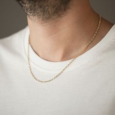 Men's Gold Cable Chain Necklace, 14k Real Gold Chain for Man, 2.60x3.90mm, Gift for Him *Free Express International Shipping *Free returns within 14 days from the order date. *14K solid gold chain is included. NEXT BUSINESS DAY SHIPPING! PRODUCT DETAILS *The product is made of 100% 14k Solid Gold and it has a 14K or 585 stamp on item. (We don't sell filled or plated jewelry) *The package includes a gold certificate. *Every package comes in a gift box. *14K gold indicates that the product is prod Classic Rope Chain Link Necklace For Gift, Gift Rope Chain Necklace With Figaro Link, Gift Rope Chain Necklace With Curb Link, Rope Chain Necklace With Curb Chain For Gift, 14k Gold Figaro Rope Chain Necklace As Gift, Classic 14k Gold Rope Chain Necklace As Gift, Classic Rope Chain Necklace For Anniversary, 14k Gold Curb Chain Rope Necklace Gift, Real Gold Chains