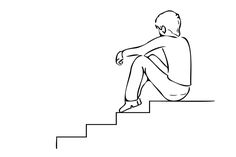 Sad boy outline illustration. Sad boy sitting on stairs black thin line art vector illustration isolated on white background. Unhappy person in bad mood sitting on stairs. Sitting On Stairs, Stairs Black, Beach Sunset Photography, Art Vector Illustration, Outline Illustration, Line Art Vector, Clipart Black And White, Bad Mood