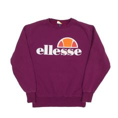 ELLESSE Sweatshirt Purple Womens S College Crew Neck Sweatshirt With Logo, Retro Cotton Sweatshirt With Logo Print, 90s Crew Sweatshirt With Logo Print, Vintage Crew Neck Sweatshirt With Logo Print, Vintage Sports Sweatshirt With Logo Print, Purple Sweatshirt, Wholesale Shoes, Vintage Accessories, Denim Pants