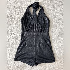 Never Worn Romper From Shein. Black Sequins With A Ribbon Tie Halter Top. Black Fitted Jumpsuits And Rompers For Party Season, Black Sequined Jumpsuit For Party, Black Stretch Jumpsuits And Rompers For Party Season, Black Sequined Jumpsuits And Rompers For Party, Black Stretch Jumpsuits And Rompers With Sequins, Black Stretch Sequined Jumpsuits And Rompers, Black Sequined Jumpsuits And Rompers For Date Night, Black Sequined Jumpsuit For Night Out, Black Sequined Jumpsuits For Date Night