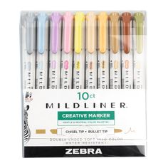 zebra markers are in the package with different colors and sizes on it's side