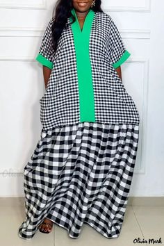 Olivia Mark - Chic Plaid Patchwork Dresses for Casual Everyday Wear Plaid Patchwork Short Sleeve Dress, Elegant Street Style, College Attire, Patchwork Dresses, Contrast Dress, Urban Dresses, Patchwork Dress, Plus Size Maxi Dresses, Daily Dress