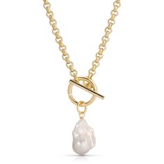 MICRO ROYAL TOGGLE & XL BAROQUE PEARL PENDANT NECKLACE Baroque Pearl Pendant, Chain Links, Demi Fine Jewelry, Pearl Pendant Necklace, Anklet Bracelet, Rolo Chain, Anklet Jewelry, Brass Jewelry, Gold Pendant Necklace