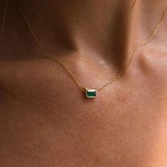 Delicate Fine Jewelry, Emerald Green Necklace, Jennie Kwon, Slider Necklace, Baguette Necklace, Verdant Green, Bezel Necklace, Gemstone Engagement, Local Jewelry