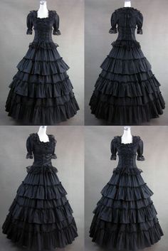 Classic Black Gothic Victorian Dress Halloween Victorian Dress With Ruffles, Gothic Victorian Dress For Halloween, Vintage Black Corset Dress For Cosplay, Steampunk Cosplay Dress For Halloween, Gothic Ruffled Dress For Cosplay, Gothic Victorian Dress With Ruffles For Halloween, Steampunk Halloween Cosplay Dress, Gothic Black Costume Dress, Gothic Black Victorian Dress For Halloween