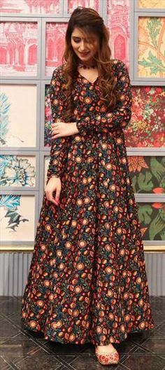 Multicolor color Gown in Cotton fabric with Digital Print work Party Wear Gown, Party Wear, Cotton Fabric, Digital Prints, Festival, Fabric, How To Wear, Color