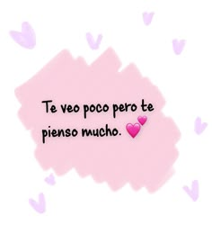 the words are written in spanish on a pink background with hearts and small white dots