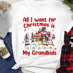 All I Want For Christmas Is My Grandkids Snowman Grandma Personalized White T-shirt Grandma Shirt, Personalized Grandma, Tshirt Crafts, All I Want For Christmas, Light Blue Shirts, Personalized Hoodies, Elegant Shirt, Best Christmas Gifts, All I Want