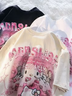 Cheap Hello Kitty Print Sleepwear For Summer, Y2k Ghost, Hello Kitty Outfit, Hello Kitty Top, Hello Kitty Fashion, Ghost Kitty, Hello Kitty Shirt, Animal Sleeve, Senior Season