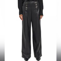 Brand New Without Tags, Black Leather Sailor Pants By Karl Lagerfeld. Wide Leg Trouser. Size 12. Zipper On Side. Sailor Pants, Pants Color, Karl Lagerfeld, Pant Jumpsuit, Wide Leg, Size 12, Black Leather, Pants For Women, Trousers