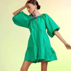 Questions? Leave A Comment Below! Chic Green Puff Sleeve Dress For Garden Party, Green A-line Puff Sleeve Dress For Spring, Chic Green Puff Sleeve Dress With Ruffles, Spring Green Puff Sleeve Dress For Day Out, Green Puff Sleeve Dress For Spring Day Out, Chic Green Mini Dress For Daywear, Green Puff Sleeve Summer Dress For Daywear, Green Shift Dress For Daywear, Chic Green Shift Dress