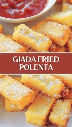 Giada Fried Polenta Polenta With Sausage, Recipes Using Polenta, Polenta Appetizer Recipes, Giada Appetizers, Crispy Polenta Recipes, Recipes With Polenta, Polenta Recipes Tube, Polenta Dishes