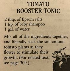 an old recipe book with instructions for tomato booster tonic