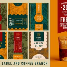 20 Coffee Branch and Label (VOL2) Hand Drawn Branding, Coffee Bag Design, Coffee Shop Branding, Coffee Pack, Coffee Label, Hand Drawn Elements, Botanical Elements, Floral Wreaths, Tea Green