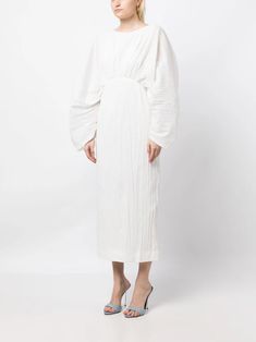 Acler Greenweel Midi Dress - Farfetch White Midi Length Long Sleeve Dress For Brunch, White Midi Dress With Gathered Sleeves For Brunch, White Midi Dress With Gathered Sleeves For Daywear, Off White Long Sleeve Midi Dress For Evening, White Long Sleeve Dress With Pleated Sleeves, White Midi Dress With Pleated Sleeves For Brunch, Chic White Long Sleeve Midi Dress, Chic White Maxi Dress With Gathered Sleeves, White Midi Dress With Pleated Sleeves