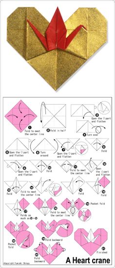 an origami crane is shown with instructions for how to make it and how to fold