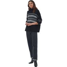 Casual comfort meets warmth and style with the Barbour Pine Knit Top. with a cotton, polyester, wool, and nylon blended fabric, this sweater is soft, warm, and comfortable. A ribbed collar, hem, and cuffs add to the style and fit of the sweater, and the loose and flowy cut is super comfortable to lounge around in. Relaxed Fit Sweater For Cold Weather, Relaxed Fit Sweater For Winter, Nordic Sweater For Fall Cold Weather, Nordic Textured Knit Fall Sweater, Nordic Sweater For Fall And Cold Weather, Snug Winter Sweater With Ribbed Cuffs, Winter Jacquard Knit Sweater, Nordic Sweater For Winter, Nordic Winter Sweater For Cold Weather