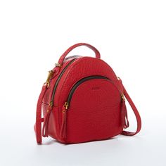 The San Francisco red leather backpack purse packs tons of style. Although small in size, this fashion backpack has multiple pockets for storage. Including 2 external pockets, 1 external front zipper pocket, and 1 back zipper pocket, you can fit all your needs. Made with luxury Italian leather and gold polished hardware, the stylish San Francisco is versatile for all your needs. OUTSIDE: Red Leather INTERIOR: Teal HARDWARE: Gold WIDTH: 7.1 HEIGHT: 7.8″ DEPTH: 3.3″ STRAP DROP: 12″-19" Red Leather Backpack With Zipper For Everyday, Red Leather Satchel Backpack With Zipper, Red Convertible, Convertible Backpack Purse, Pet Gear, Leather Backpack Purse, Women's Bags By Style, Convertible Backpack, Happy Animals