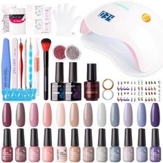 This nail gel polish kit includes 12 classic nude gel polish colors, a 72W UV LED light nail dryer, a matte/shine top & base coat, nail art decorations, and manicure tools. Gellen Gel Nail Polish Kit is made with non-toxic and harmless materials. Color: Multicolor. Neutral Gel Nails, Gel Manicure At Home, Cuticle Oil Pen, Popular Nail Art, Unghie Nail Art, Uv Nail Lamp, Gel Set, Nail Art Gel, Manicure Gel