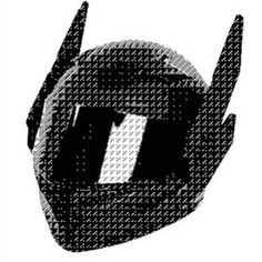 a black and white photo of a helmet with the letter i in it's center