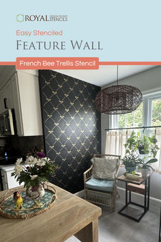 Picture of the French Bee Trellis stencil on the wall of an in home office. Trellis Wall Stencil, Trellis Wall, Turkish Decor, Wallpaper Stencil, French Elegance, Wall Stencil, Romantic Bedroom, Trellis Pattern, Damask Wallpaper