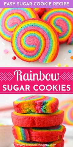 rainbow sugar cookies stacked on top of each other