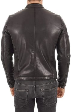 Men's URBAN Black Soft Leather Jacket Authentic Sheepskin Rider 100% Fitted Coat | eBay Black Sheepskin Leather Jacket With Padded Collar, Rugged Fitted Leather Jacket With Double-needle Stitching, Luxury Men's Leather Jacket With Faux Fur Lining, Luxury Men's Shearling Leather Jacket, Luxury Leather-lined Men's Biker Jacket, Fitted Coat, Leather Skin, Nice Leather, Leather Jacket Men