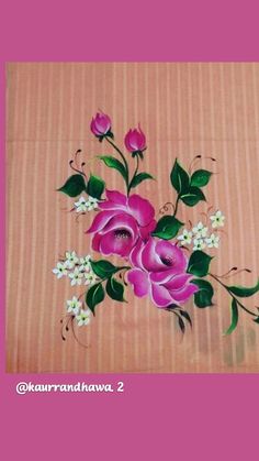 pink roses and white flowers painted on brown paper