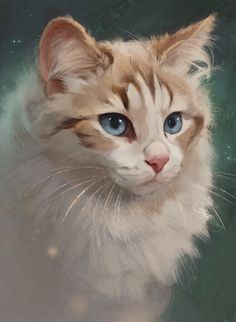 a painting of a kitten with blue eyes