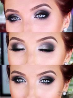 Blue Grey Eyes Makeup, Evening Eye Makeup For Blue Eyes, Soft Smokey Eye Makeup Blue Eyes, Smokey Eye Blue Eyes, Sultry Makeup For Blue Eyes, Makeup For Gray Eyes, Makeup For Grey Eyes, Silver Eyeshadow Looks, Make Up Yeux