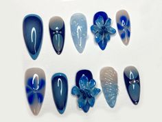 Free and Simple Summer Nail Ideas for Beginners Blue Ombre Nail, Nails Dark Blue, Blue Press On Nails, Blue Ombre Nails, 3d Nail Designs, Nails Dark, Wow Nails, Ombre Nail