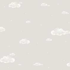 the sky is filled with white clouds and stars on a light gray wallpaper background