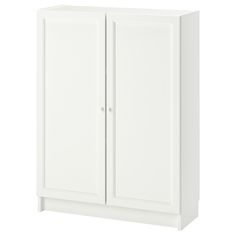 a white cabinet with two doors on the side