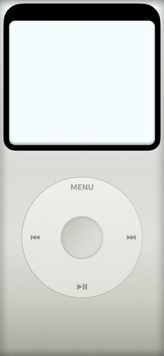 an apple ipod is shown with the menu button open and it's screen showing