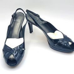 Stuart Weitzman Slingback Peep-Toe Navy Patent Leather Pumps Size 10. Never Worn!!! Excellent Excellent Condition!!!! Formal Blue Leather Slingback Sandals, Formal Open Toe Patent Leather Slingback Pumps, Open Toe Patent Leather Slingback Pumps For Formal Occasions, Blue Open Toe Leather Slingback Pumps, Formal Fitted Slingback Sandals With Round Toe, Blue Leather Open Toe Slingback Pumps, Elegant Blue Open Toe Slingback Sandals, Blue Open Toe Elegant Slingback Sandals, Formal Open Toe Slingback Pumps With Branded Insole