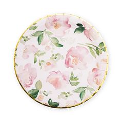 a white plate with pink flowers on it