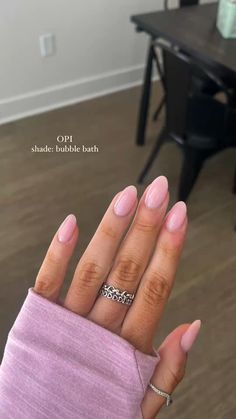 OPI Polish Shade: Bubble Bath! Natural Color Almond Shape Nails, Funny Bunny Pink Nails, French Manicure With Bubble Bath Opi, Dip Nails Bubble Bath, Round Milky Pink Nails, Neutral Nails Bubble Bath, Bubblebath Nails French, Bubble Bath Shellac Nails, Pageant Nails Natural