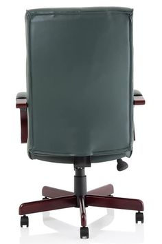 an office chair with wooden arms and back rests against a white background, it appears to be empty