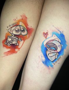 two cartoon tattoos on both legs