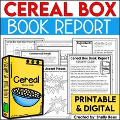 cereal box book report and printables for students to use on their own books