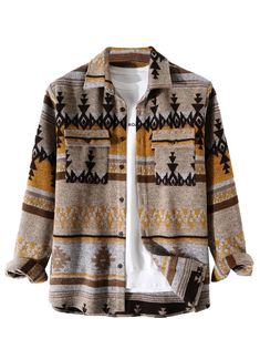 PRICES MAY VARY. Fabric: Polyester and Cotton,cozy,warm / Machine Wash Loose fit, basic turn down collar, ethnic geometric color block design, dropped shoulders, long sleeves, tribal Aztec pattern, button cuffs, flat hem, curved sides, 2 flap chest pockets This casual soft vintage western ethnic button down shirt shacket jacket pairs perfectly with your basic tee, jeans, and sweatpants and will never go out of style! Great for daily casual, home, vacation, party, outdoor, club, date, school, off Plus Size Mens Clothing, Winter Blouses, Jersey Vintage, Plaid Shirt Men, Winter Outfits Men, Wool Shirt, Jacket Outfit, Mens Plaid, Moda Vintage