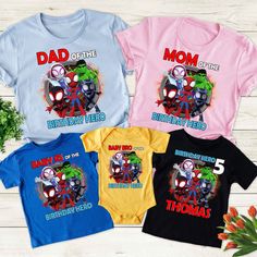 Personalized Spidey Birthday Family Matching Shirt, Spider and Amazing Friends Birthday Shirt, Spider Super Hero Family Party Shirt LL338 Welcome to our store! I'm dedicated to providing you with exceptional assistance, so please feel free to reach out if you have any special requests or questions. I'll ensure a prompt response to guarantee your satisfaction. To streamline the ordering process, please follow these steps: - Select your preferred color and size. - If applicable, provide customization details in the designated text box. - Click the "Add to Cart" button. You can continue shopping and add more items to your cart. To avoid any confusion during the ordering process, please take note of the material options available for the shirts. Choose the style that best suits your preference Super Hero Family, Friends Birthday Shirt, Spidey Birthday, Thomas Birthday, Amazing Friends, Friends Birthday, Family Party, Text Box, Bella Canvas Tees