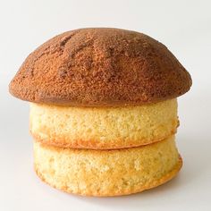 three different types of pastries stacked on top of each other in front of a white background