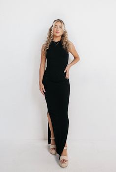 This maxi dress features our signature soft ribbed fabric with lots of stretch, side slits on either side, and a flattering neckline. This will elevate your wardrobe for Fall. Color: BLACK Care: Delicate or hand wash cold, lay flat to dry. Doodle Clothes, Fall Color, Ribbed Fabric, Dresses Xs, Workout Tops, Lay Flat, Peplum Dress, Latest Trends, Hand Wash