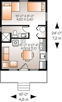 the floor plan for a small apartment with two bedroom and one bathroom, including a living room