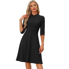 In a timeless classic design, this simple but elegant sheath dress adds to your choice for the upcoming seasons. Stylish and lightweight material easily shows your body curve and elongates your legs. Pairing with heels can build a retro elegant look and you can add a coat/trench coat during cool seasons such as fall and winter. Measurement (in inches) International Size----------Chest Girth----------Waist Girth----------Shoulder Width----------Total Length XS------------------------------33 7/8- Elegant Mini Dress For Work With 3/4 Sleeves, Elegant Fitted Mini Dress With Half Sleeves, Formal Fitted Mini Dress With Half Sleeves, Elegant Office Dress With 3/4 Length, Elegant 3/4 Length Dress, Elegant 3/4 Length Workwear Dresses, Elegant Half Sleeve Mini Dress For Formal Occasions, Formal Fitted Mini Dress With 3/4 Sleeves, Elegant 3/4 Length Dress For Work