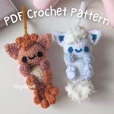 two crocheted animals hanging from strings on a white surface with text overlay that reads, free crochet pattern